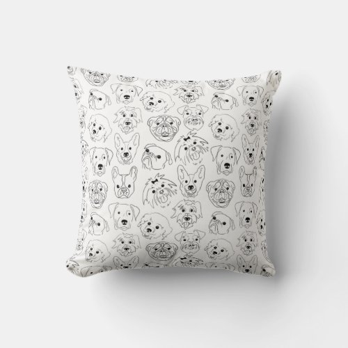 Doodle Dogs All Over Print Line Drawing Throw Pillow