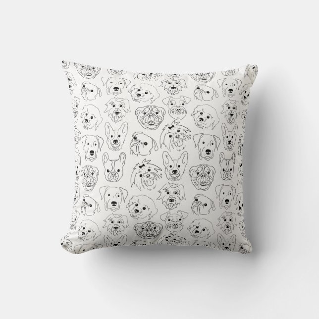 Doodle Dogs All Over Print Line Drawing Throw Pillow (Front)