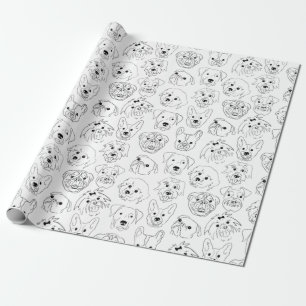 Doodle Dogs All Over Print Line Drawing Wrapping Paper
