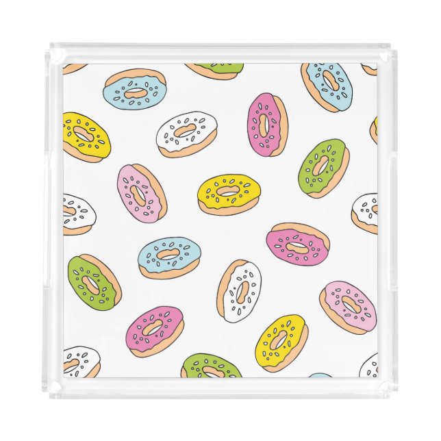 Doodle donuts pattern, seamless design. acrylic tray (Front)