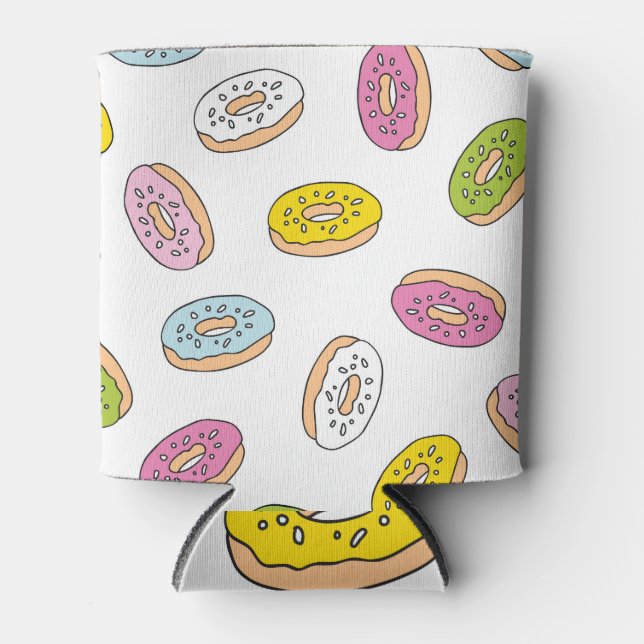 Doodle donuts pattern, seamless design. can cooler (Front)