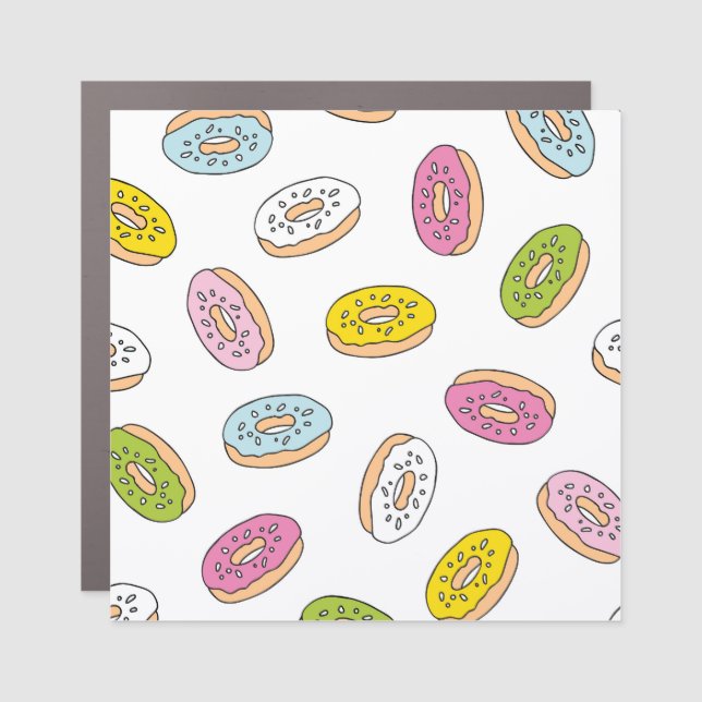 Doodle donuts pattern, seamless design. car magnet (Front)