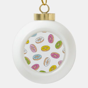 Doodle donuts pattern, seamless design. ceramic ball christmas ornament