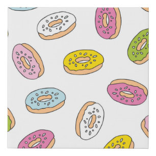 Doodle donuts pattern, seamless design. faux canvas print