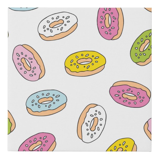 Doodle donuts pattern, seamless design. faux canvas print (Front)
