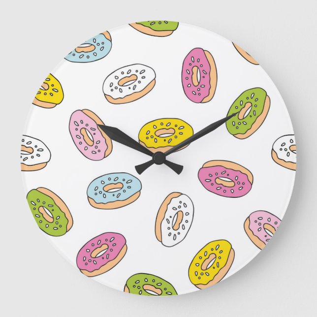 Doodle donuts pattern, seamless design. large clock (Front)
