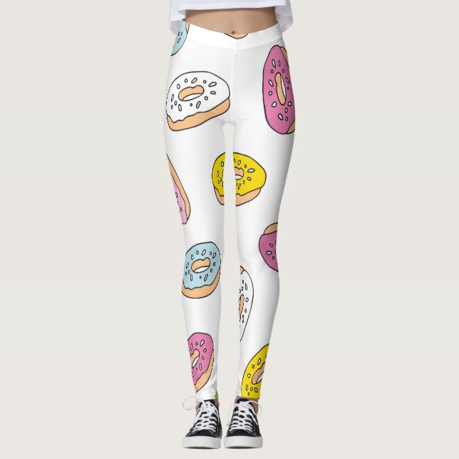 Doodle donuts pattern, seamless design. leggings (Front)