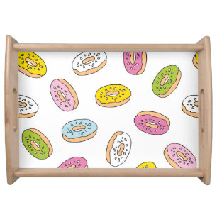 Doodle donuts pattern, seamless design. serving tray