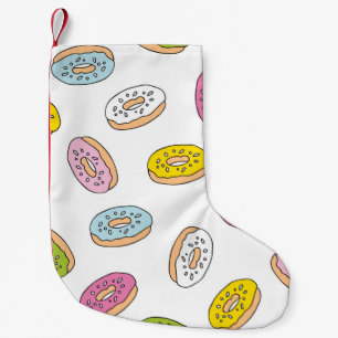 Doodle donuts pattern, seamless design. small christmas stocking