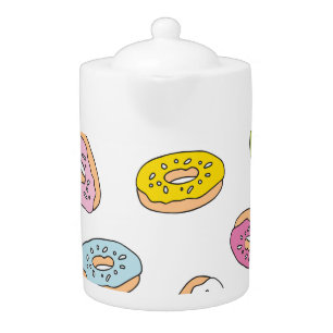 Doodle donuts pattern, seamless design. teapot