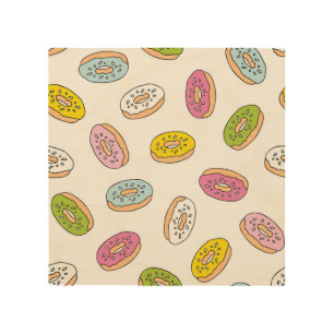 Doodle donuts pattern, seamless design. wood wall art