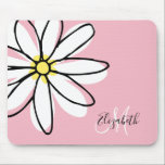 Doodle Drawn Daisy White Pink Monogram Cute Mouse Pad<br><div class="desc">This design was created though digital art. It may be personalized in the area provided or customizing by choosing the click to customize further option and changing the name, initials or words. You may also change the text color and style or delete the text for an image only design. Contact...</div>