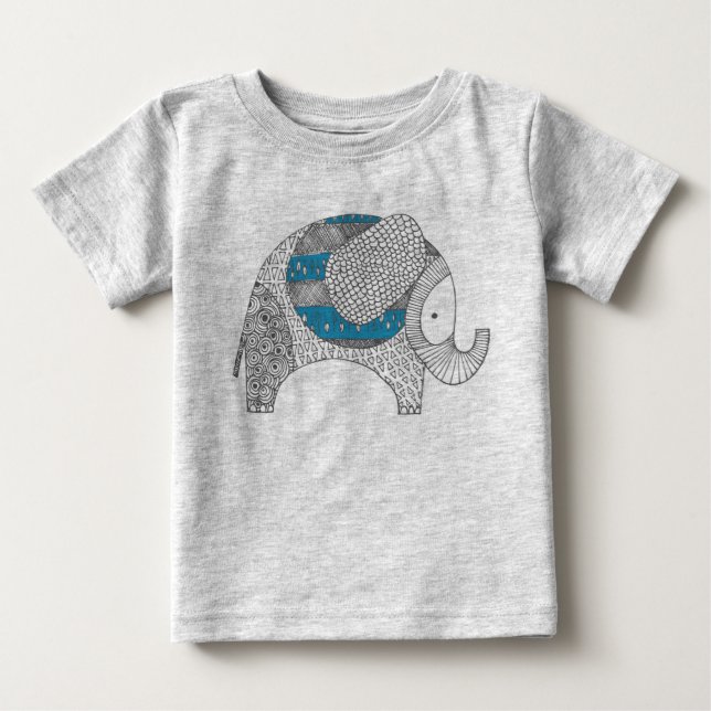 Doodle Elephant. Baby Romper. Baby T-Shirt (Front)