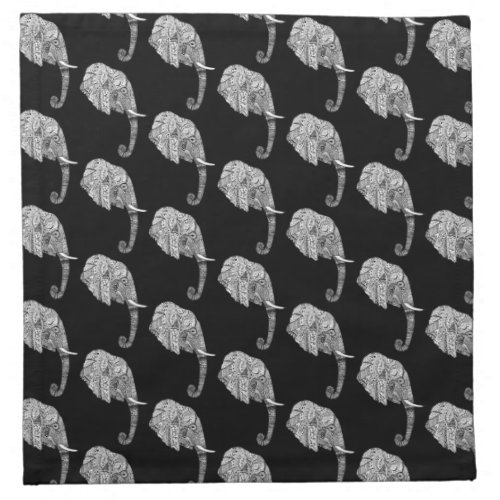 Doodle elephant head in black and white cloth napkin