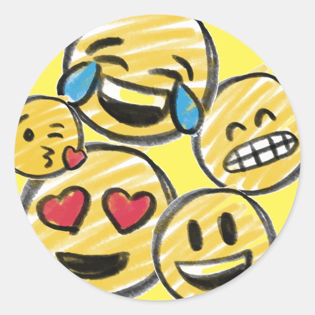 Doodle Emoji Cartoon Tween Teen Birthday Classic Round Sticker (Front)