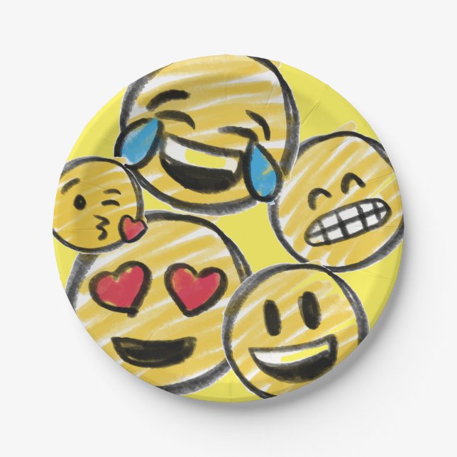 Doodle Emoji Cartoon Tween Teen Birthday Paper Plates (Front)
