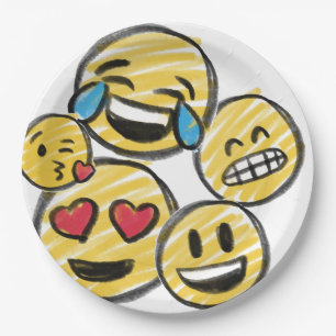 Doodle Emoji Cartoon Tweens Kids Birthday Paper Plates