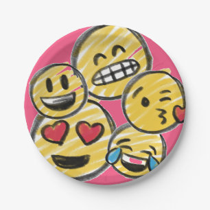 Doodle Emoji Pink Cartoon Tween Teen Birthday Paper Plates