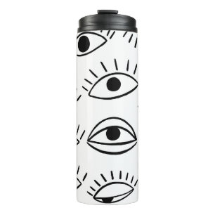 Doodle eye, creative seamless pattern. thermal tumbler