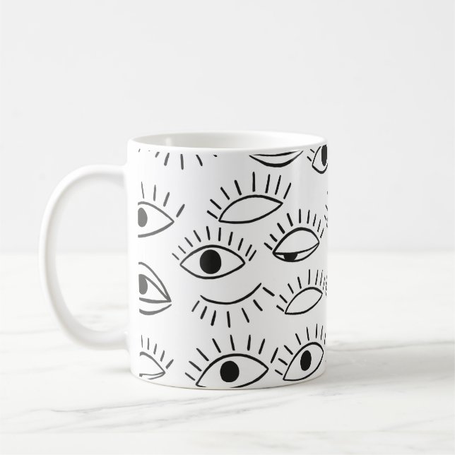 Doodle eye, seamless pattern.  coffee mug (Left)