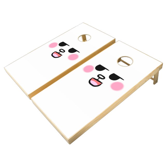 Doodle Face Blush Cornhole Set (Angled)