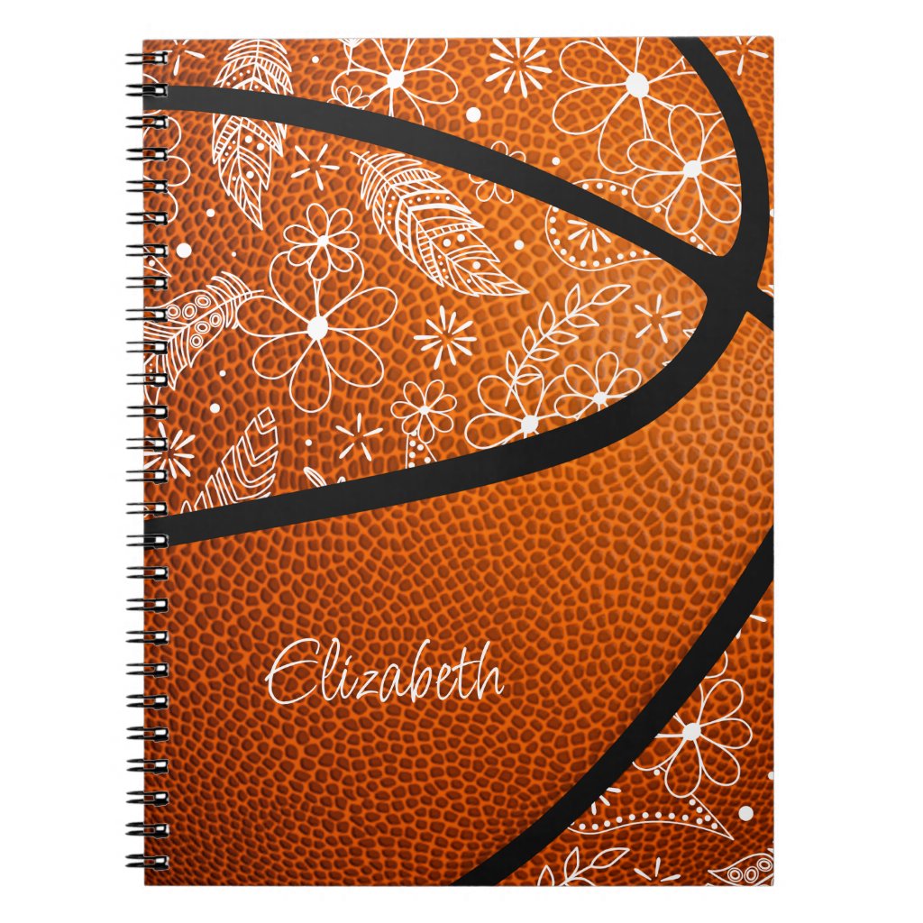 doodle feathers paislies flowers boho basketball notebook