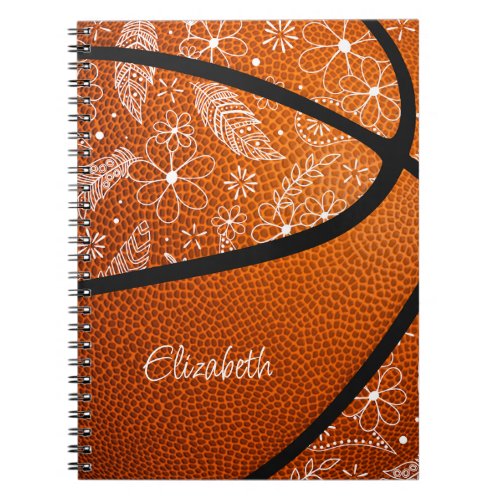 doodle feathers paislies flowers boho basketball notebook