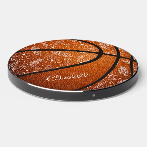 doodle feathers paislies flowers boho basketball wireless charger 