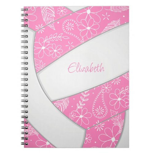doodle feathers pink white boho volleyball notebook