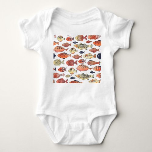 Doodle Fishes Red Yellow Watercolor Baby Bodysuit