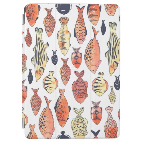 Doodle Fishes Red Yellow Watercolor iPad Air Cover
