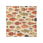 Doodle Fishes, Red Yellow Watercolor. Wood Wall Art