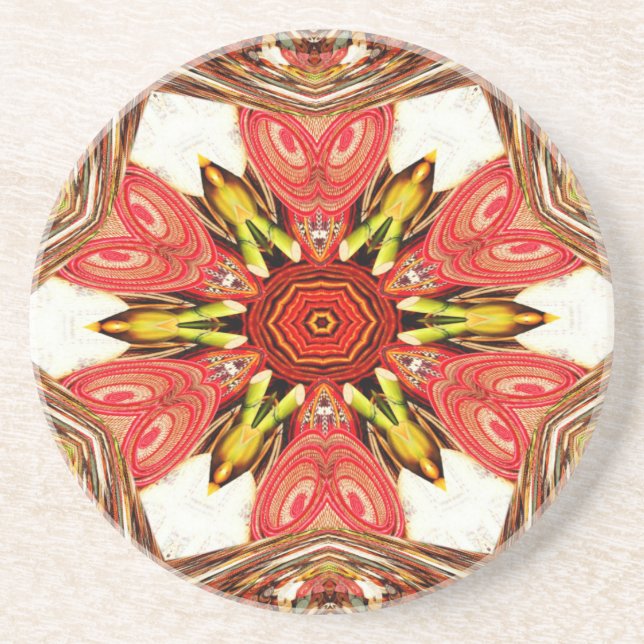 Doodle Floral Art Print Sandstone Coaster (Front)