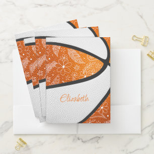 doodle floral boho orange white basketball pocket folder