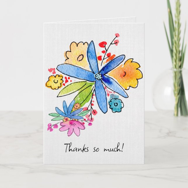 Doodle Floral Bouquet Thank You Card (Front)