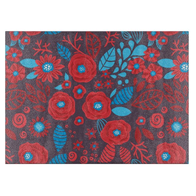 Doodle floral pattern cutting board (Front)