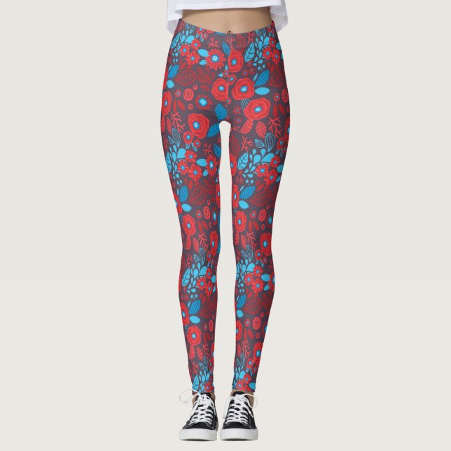 Doodle floral pattern leggings (Front)