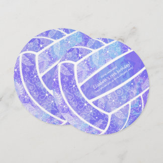 Doodle floral pattern purple volleyball invitation