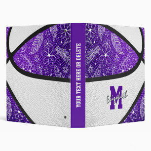 doodle floral pattern purple white basketball 3 ring binder
