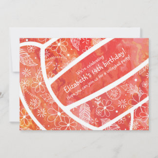 Doodle floral pattern red orange volleyball invitation