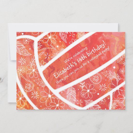 Doodle floral pattern red orange volleyball invitation