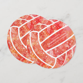 Doodle floral pattern red orange volleyball party invitation