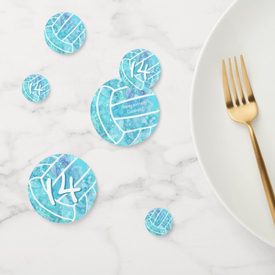 Doodle floral pattern turquoise volleyball party confetti