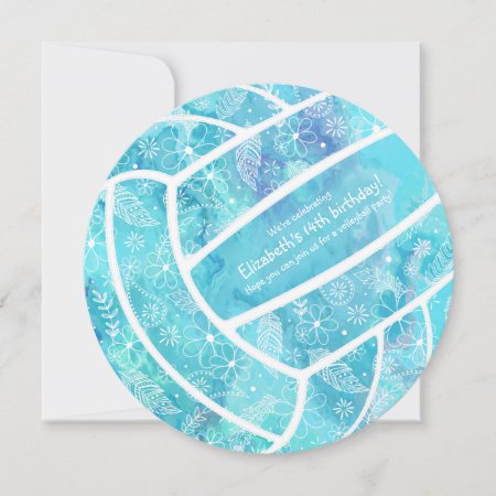 paislies feathers floral doodle pattern turquoise volleyball party invitation