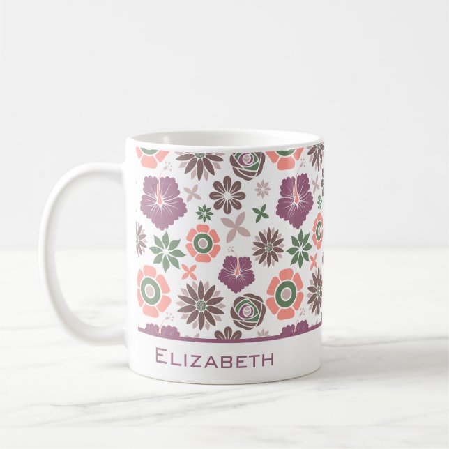 Doodle floral seamless pattern personalized name coffee mug (Left)