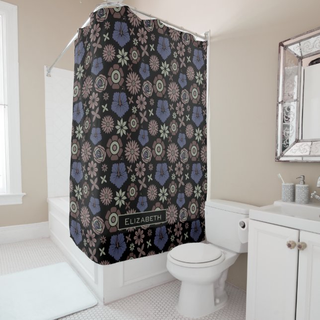 Doodle floral seamless pattern personalized name  shower curtain (In Situ)
