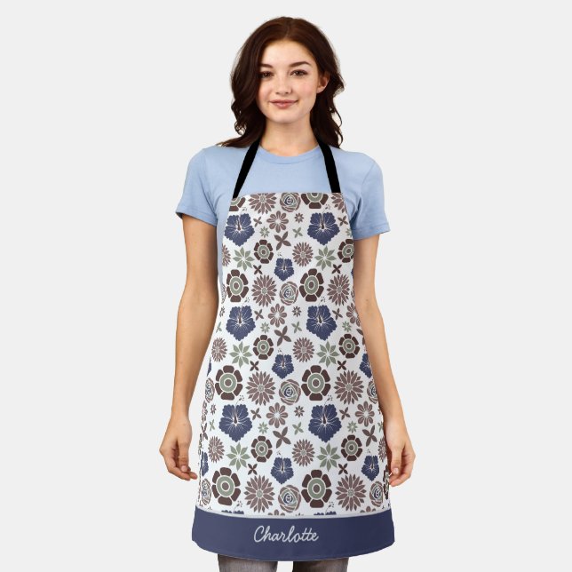 Doodle floral surface pattern personalized name apron (Worn)