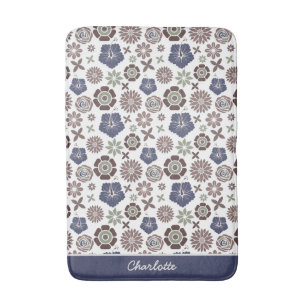 Doodle floral surface pattern personalized name bath mat