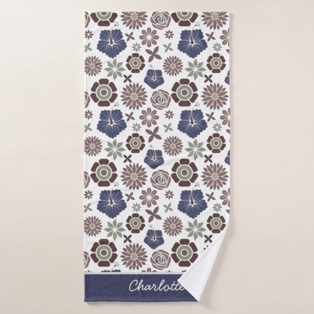 Doodle floral surface pattern personalized name bath towel (Bath Towel)