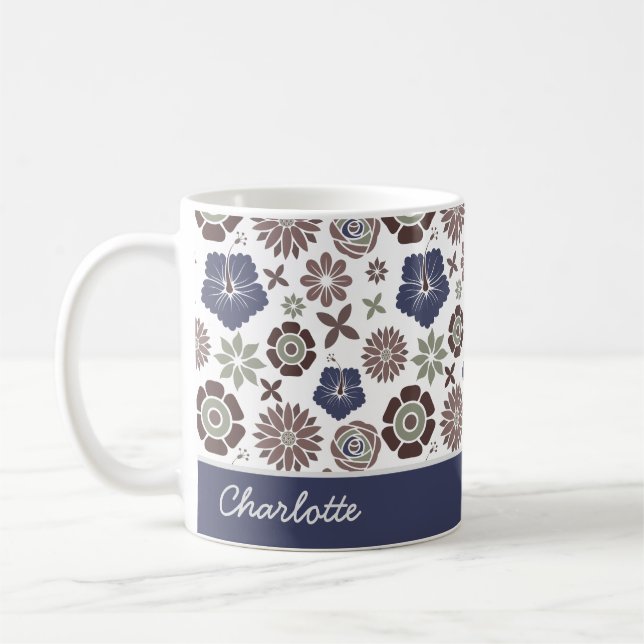 Doodle floral surface pattern personalized name coffee mug (Left)